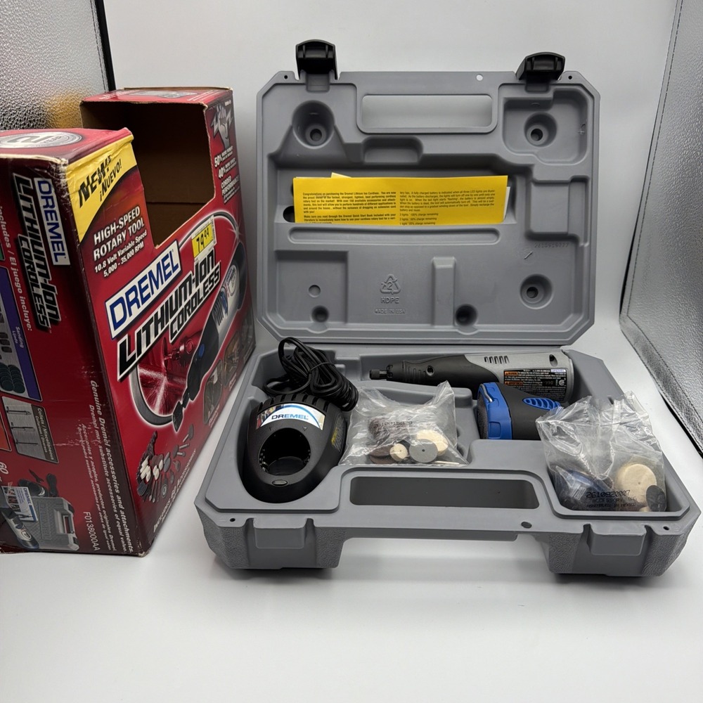 Dremel 800 10.8V Lithium-Ion Cordless Rotary Tool Battery Charger Case & Bits